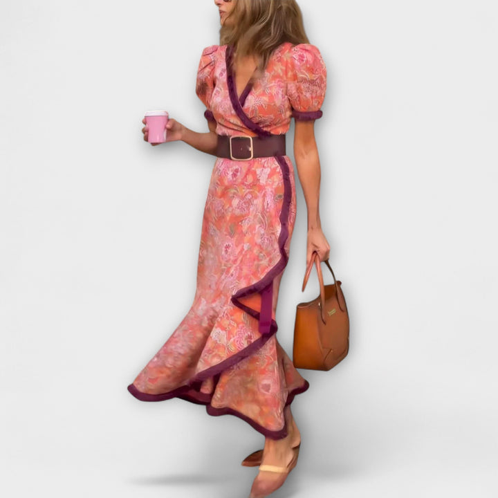 Elegantti Rosa Maxi-mekko lyhyillä hihoilla