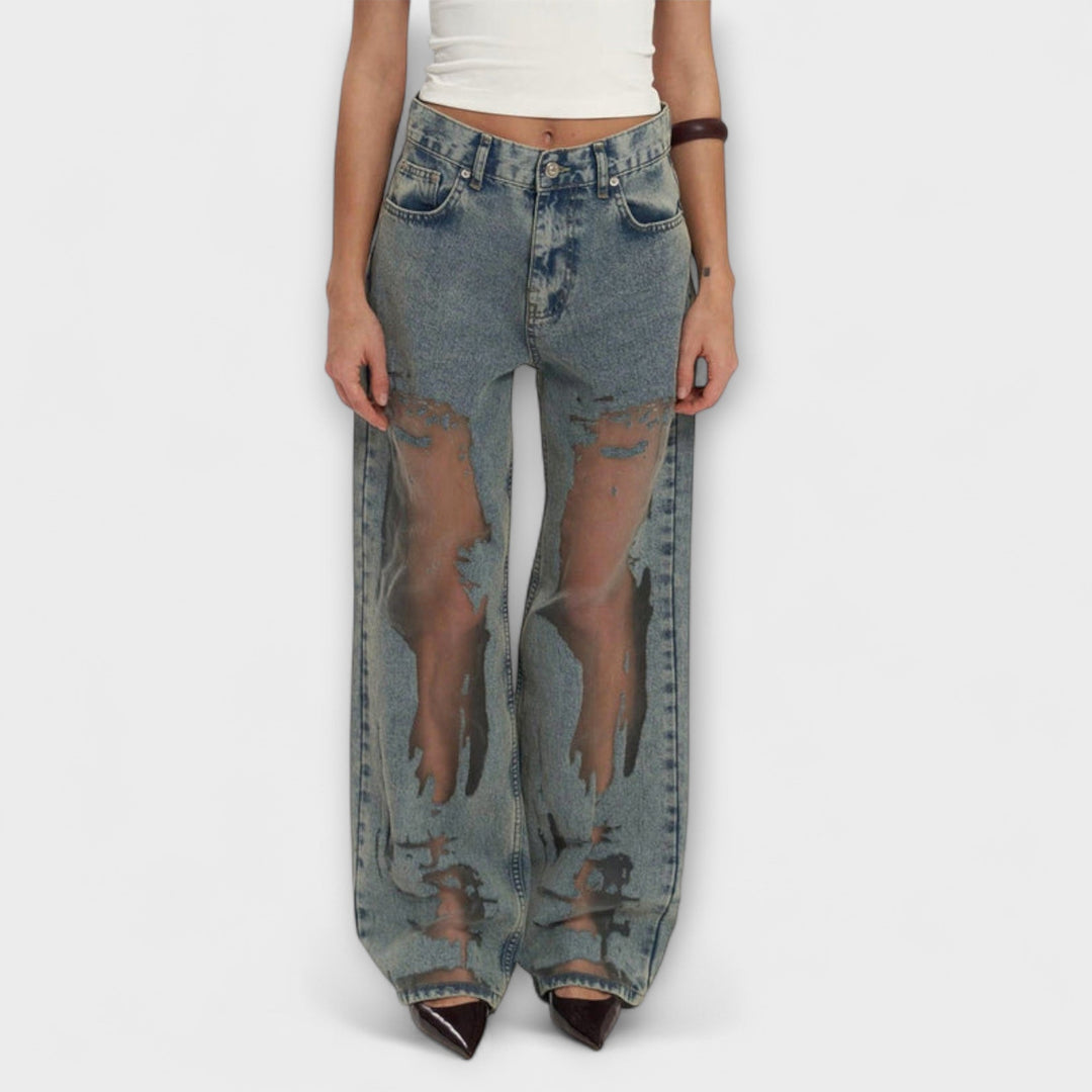 Rayne - Trixie Läpinäkyvät Sininen Denim farkut