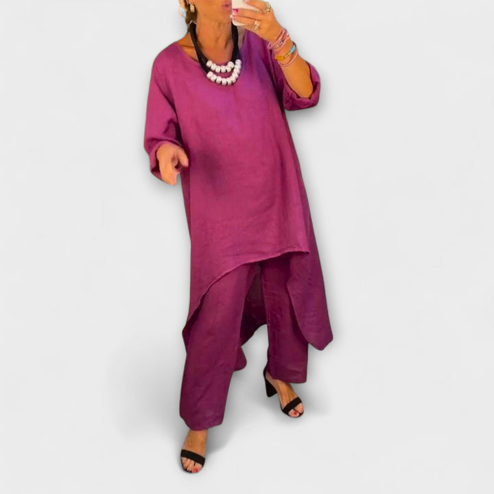 Tabea - Pellavainen puku round neck with cut-out