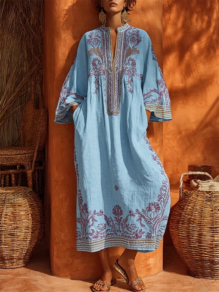 Zahara™ Bohemian Floral Cotton-Linen Maxi Dress