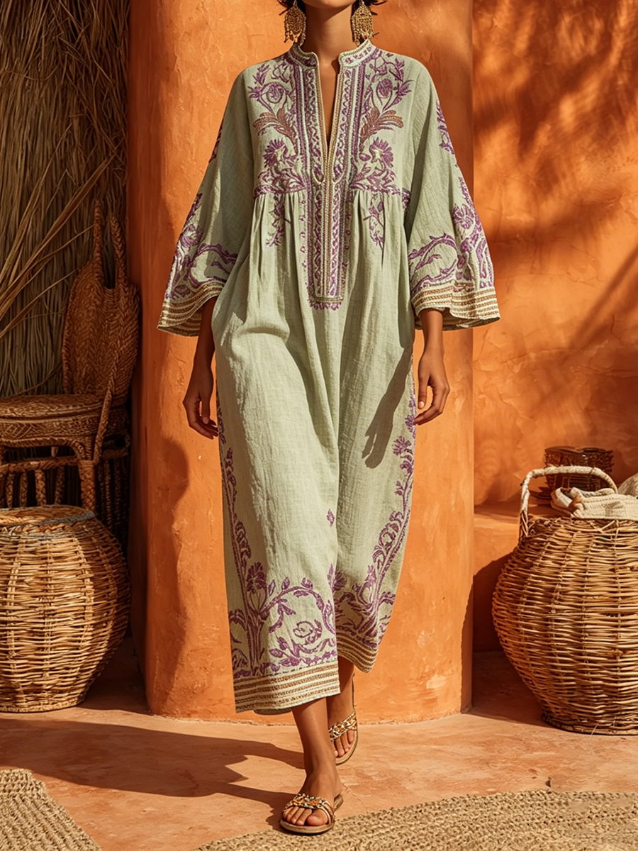 Zahara™ Bohemian Floral Cotton-Linen Maxi Dress