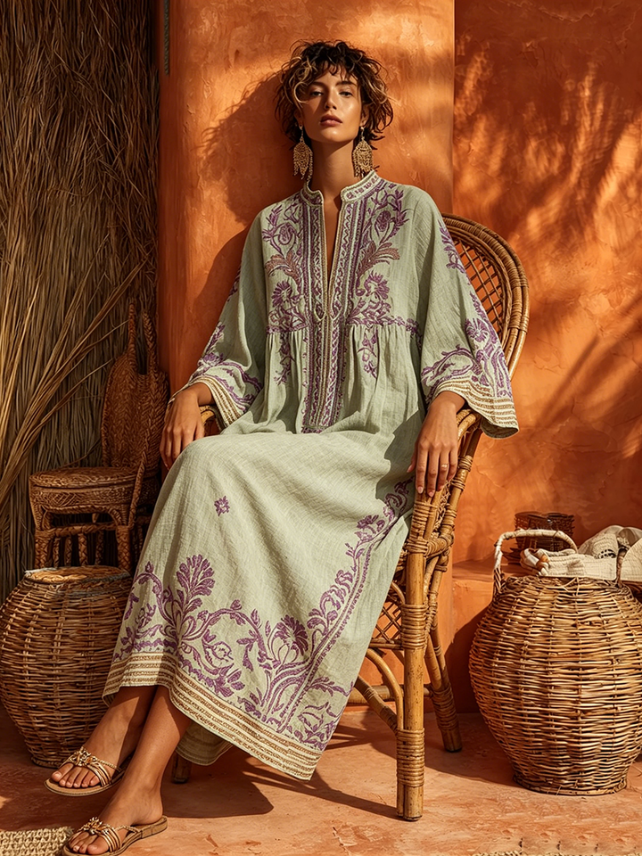 Zahara™ Bohemian Floral Cotton-Linen Maxi Dress