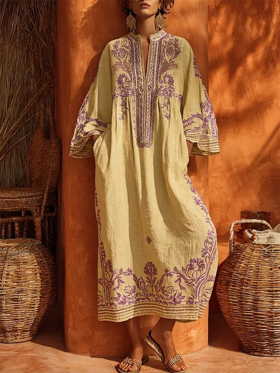 Zahara™ Bohemian Floral Cotton-Linen Maxi Dress