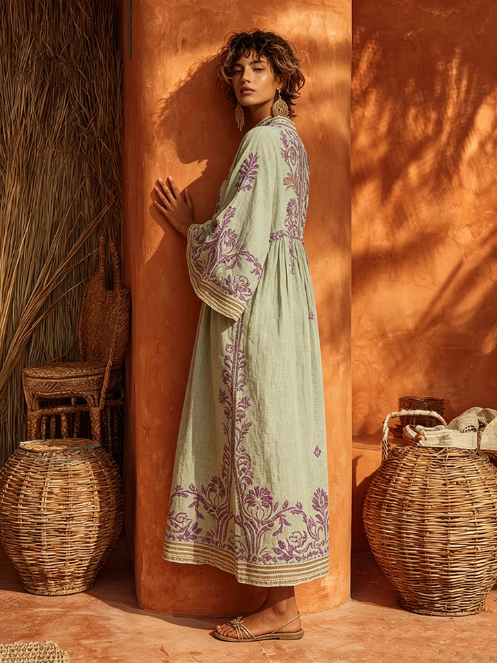 Zahara™ Bohemian Floral Cotton-Linen Maxi Dress