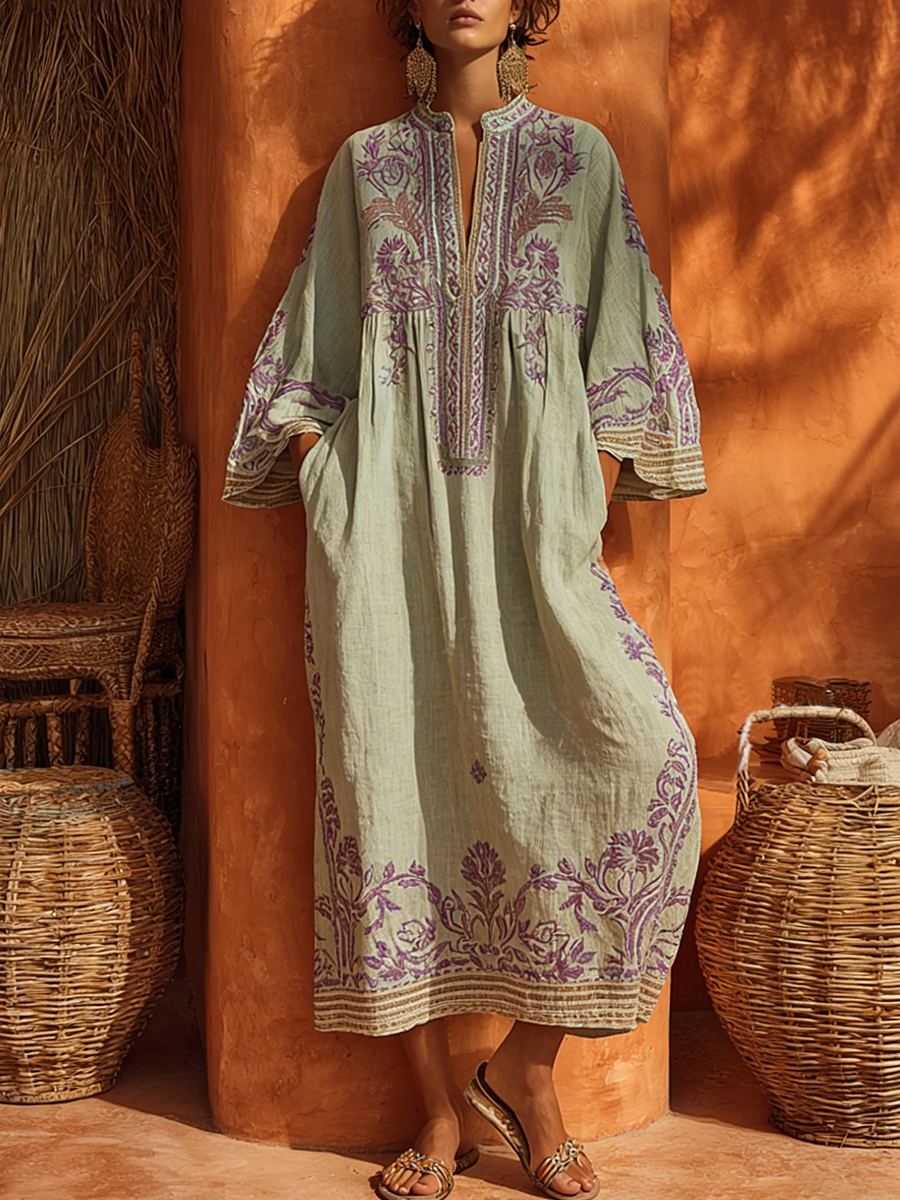 Zahara™ Bohemian Floral Cotton-Linen Maxi Dress